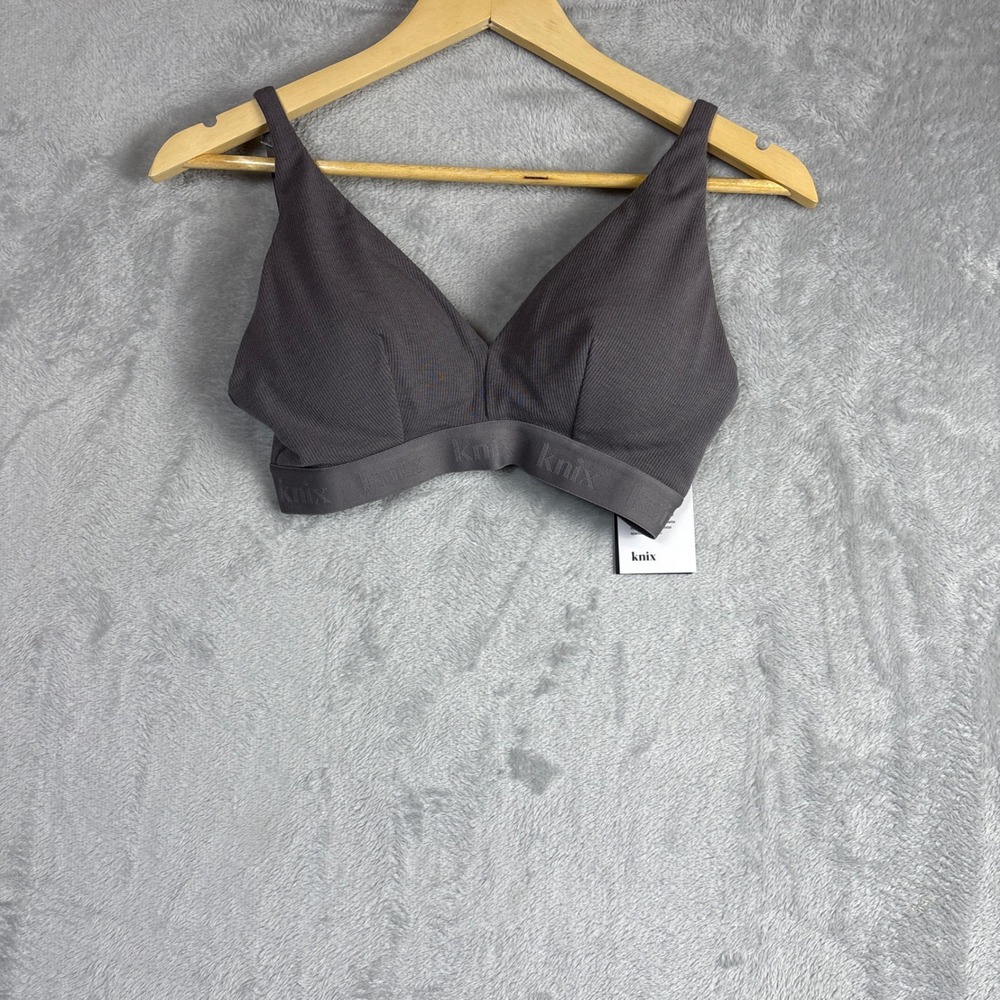 Knix Bralette Logo Rib Modal Size S++ Grey Wireless Comfort Bra Lounge Relax